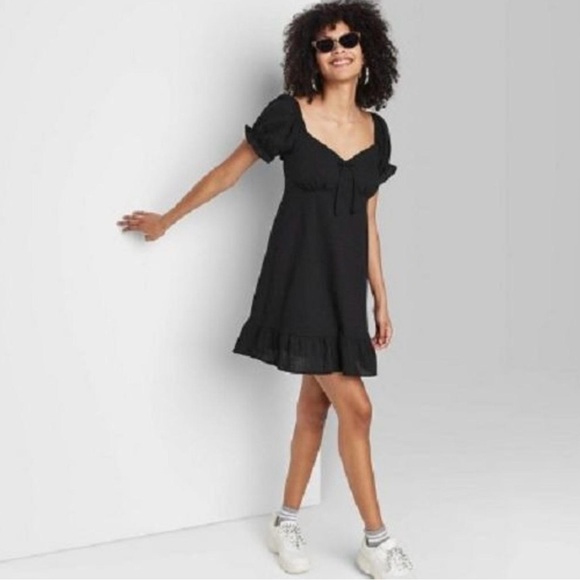 wild fable Dresses & Skirts - wild fable Black Puff-Sleeve Tie-Front Mini Dress